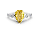 White gold Pear Cut Yellow Sapphire Solitaire Ring with Cathedral Setting and Pavé Band_24