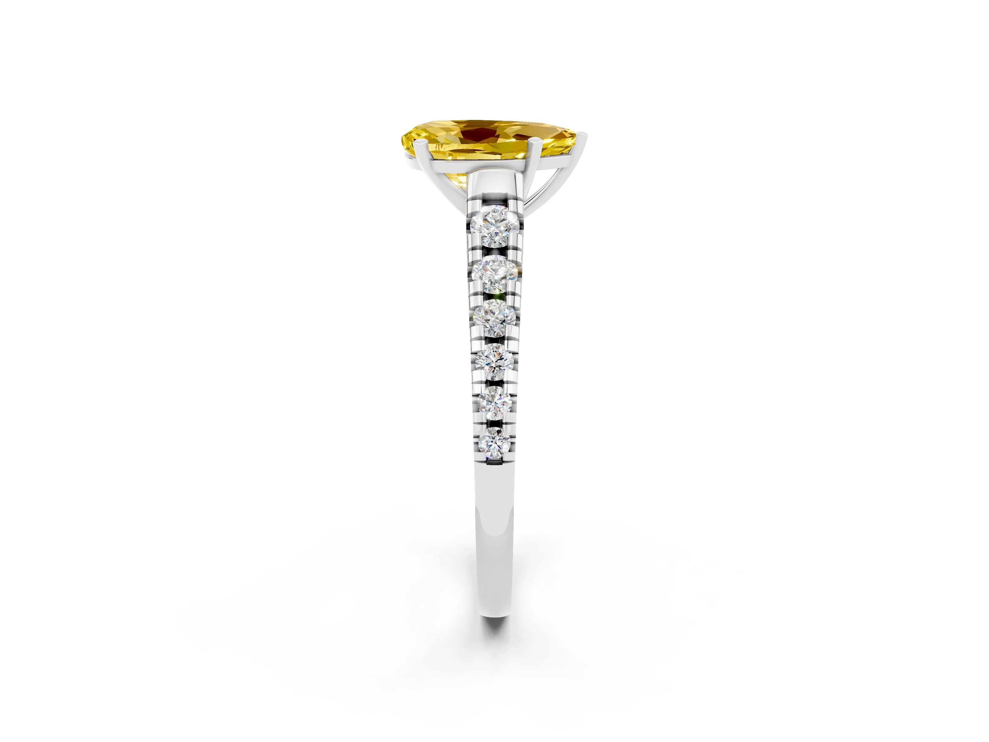 White gold Pear Cut Yellow Sapphire Solitaire Ring with Cathedral Setting and Pavé Band_26