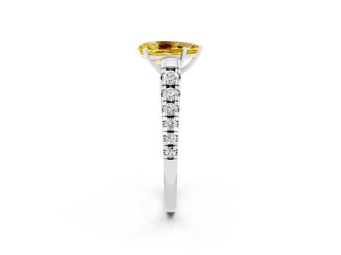 White gold Pear Cut Yellow Sapphire Solitaire Ring with Cathedral Setting and Pavé Band_26