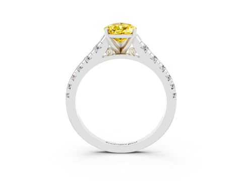 White gold Pear Cut Yellow Sapphire Solitaire Ring with Cathedral Setting and Pavé Band_27