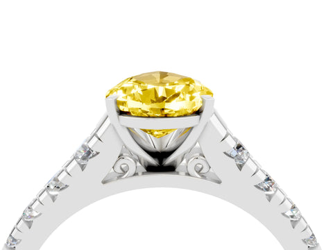 White gold Pear Cut Yellow Sapphire Solitaire Ring with Cathedral Setting and Pavé Band_28