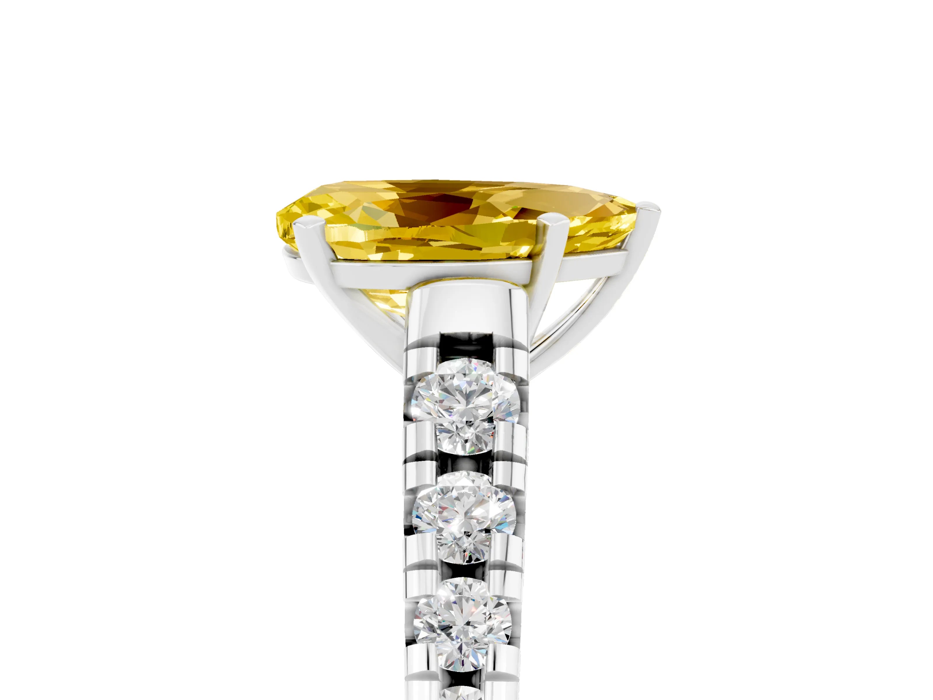 White gold Pear Cut Yellow Sapphire Solitaire Ring with Cathedral Setting and Pavé Band_29