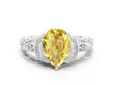 White gold Pear Cut Yellow Sapphire Solitaire Ring with Filigree Band and Four-Prong Setting_57