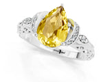 White gold Pear Cut Yellow Sapphire Solitaire Ring with Filigree Band and Four-Prong Setting_58
