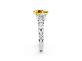 White gold Pear Cut Yellow Sapphire Solitaire Ring with Filigree Band and Four-Prong Setting_59