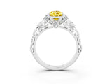 White gold Pear Cut Yellow Sapphire Solitaire Ring with Filigree Band and Four-Prong Setting_63