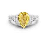 White gold Pear Cut Yellow Sapphire Solitaire Ring with Filigree Band and Four-Prong Setting_72