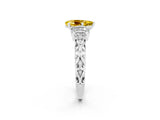 White gold Pear Cut Yellow Sapphire Solitaire Ring with Filigree Band and Four-Prong Setting_74