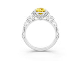 White gold Pear Cut Yellow Sapphire Solitaire Ring with Filigree Band and Four-Prong Setting_75