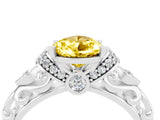 White gold Pear Cut Yellow Sapphire Solitaire Ring with Filigree Band and Four-Prong Setting_76