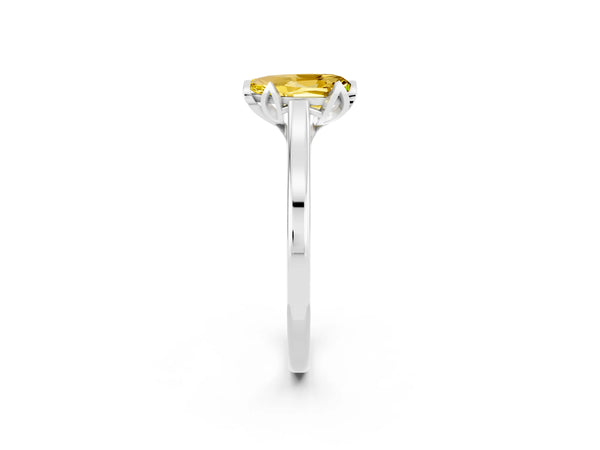 Platinum Pear Cut Yellow Sapphire Solitaire Ring with Flower Prong Setting and Classic Band