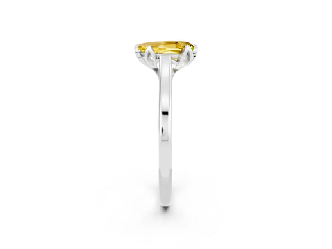 White gold Pear Cut Yellow Sapphire Solitaire Ring with Flower Prong Setting and Classic Band_14
