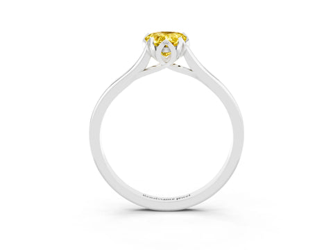 White gold Pear Cut Yellow Sapphire Solitaire Ring with Flower Prong Setting and Classic Band_15
