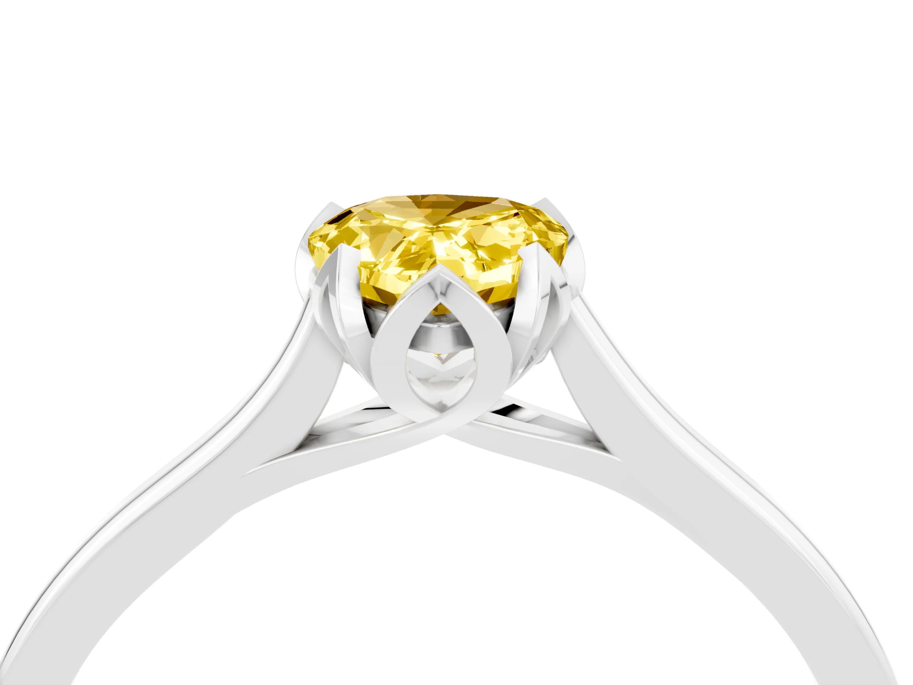 White gold Pear Cut Yellow Sapphire Solitaire Ring with Flower Prong Setting and Classic Band_16