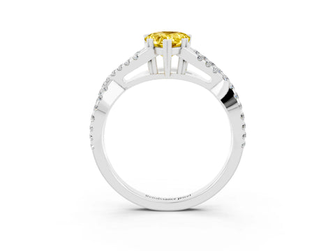 White gold Pear Cut Yellow Sapphire Solitaire Ring with Four-Prong Setting and Twisted Pavé Band_15