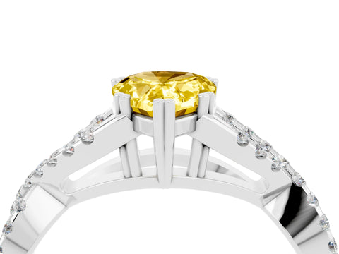 White gold Pear Cut Yellow Sapphire Solitaire Ring with Four-Prong Setting and Twisted Pavé Band_16