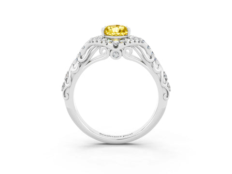 White gold Pear Cut Yellow Sapphire Solitaire Ring with Hidden Halo and Pavé Band_15