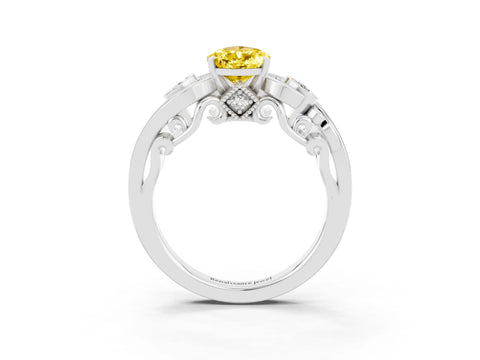 White gold Pear Cut Yellow Sapphire Solitaire Ring with Milgrain Pavé Band and Four-Prong Setting_15