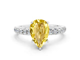 White gold Pear Cut Yellow Sapphire Solitaire Ring with Pavé Accents and Four-Prong Setting_24