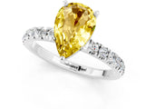 White gold Pear Cut Yellow Sapphire Solitaire Ring with Pavé Accents and Four-Prong Setting_25