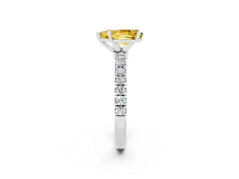 White gold Pear Cut Yellow Sapphire Solitaire Ring with Pavé Accents and Four-Prong Setting_26