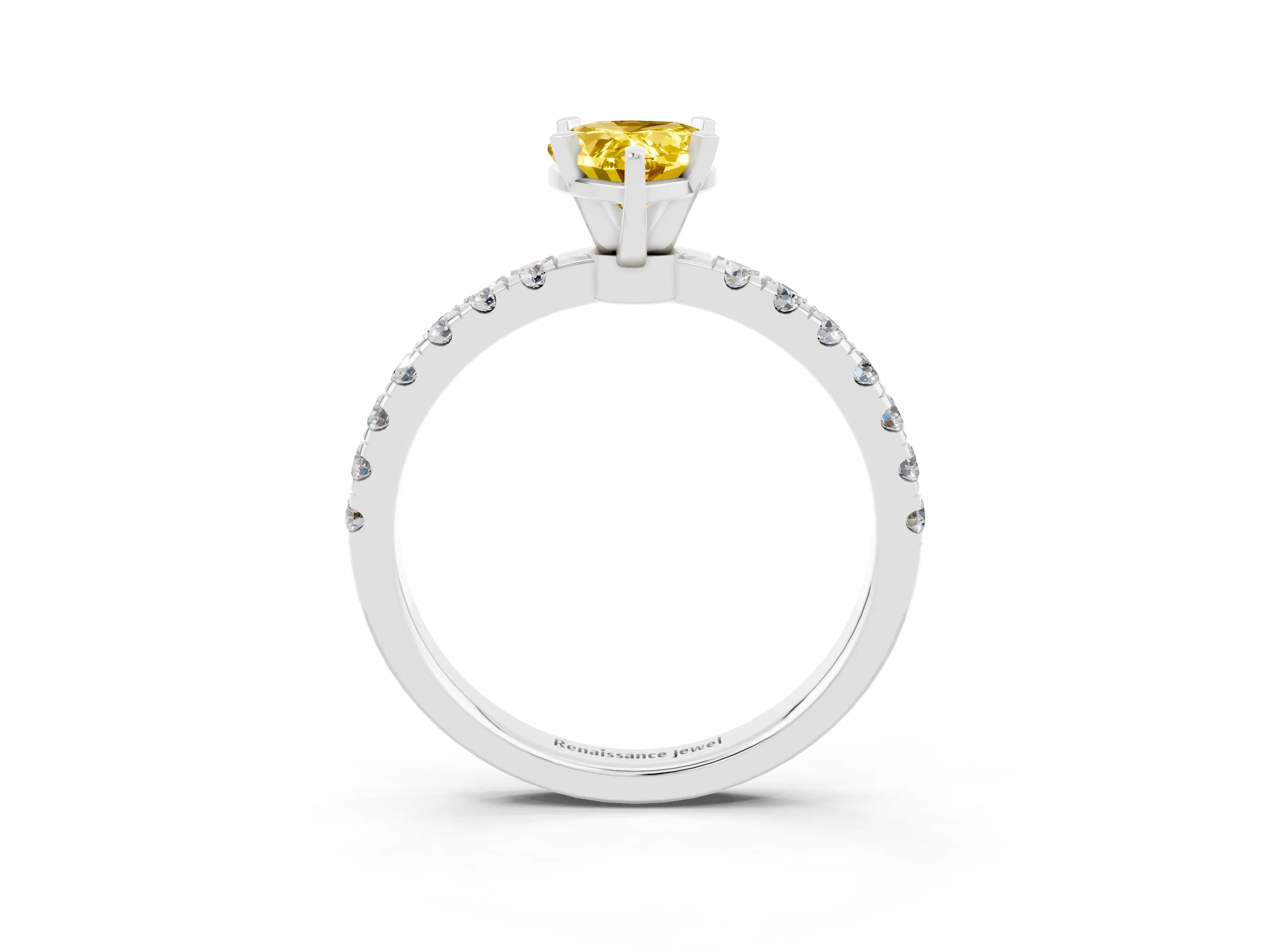 White gold Pear Cut Yellow Sapphire Solitaire Ring with Pavé Accents and Four-Prong Setting_27
