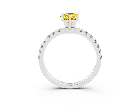 White gold Pear Cut Yellow Sapphire Solitaire Ring with Pavé Accents and Four-Prong Setting_27