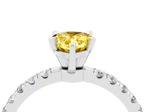 White gold Pear Cut Yellow Sapphire Solitaire Ring with Pavé Accents and Four-Prong Setting_28