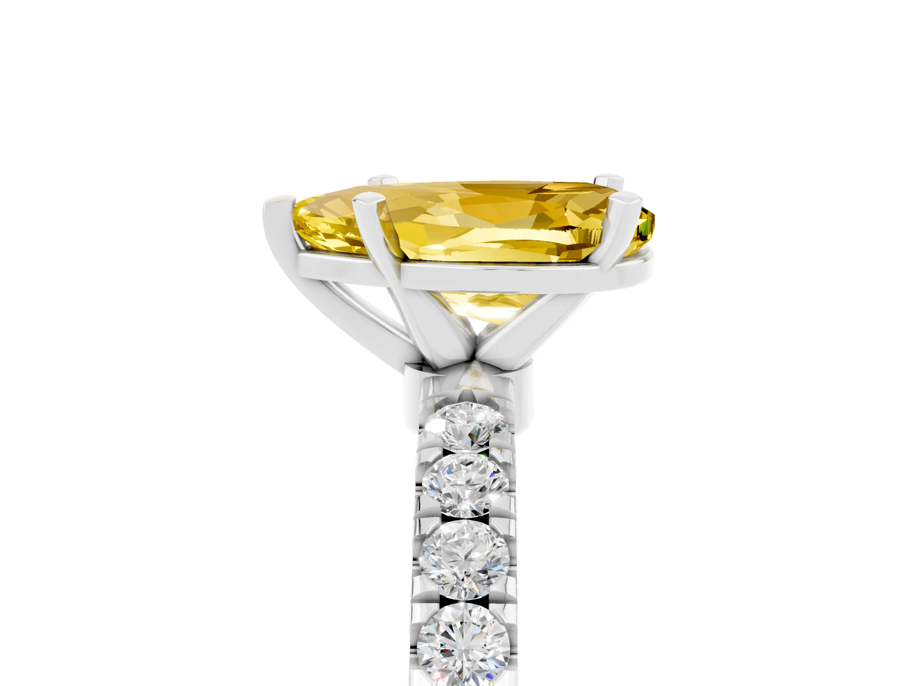 White gold Pear Cut Yellow Sapphire Solitaire Ring with Pavé Accents and Four-Prong Setting_29