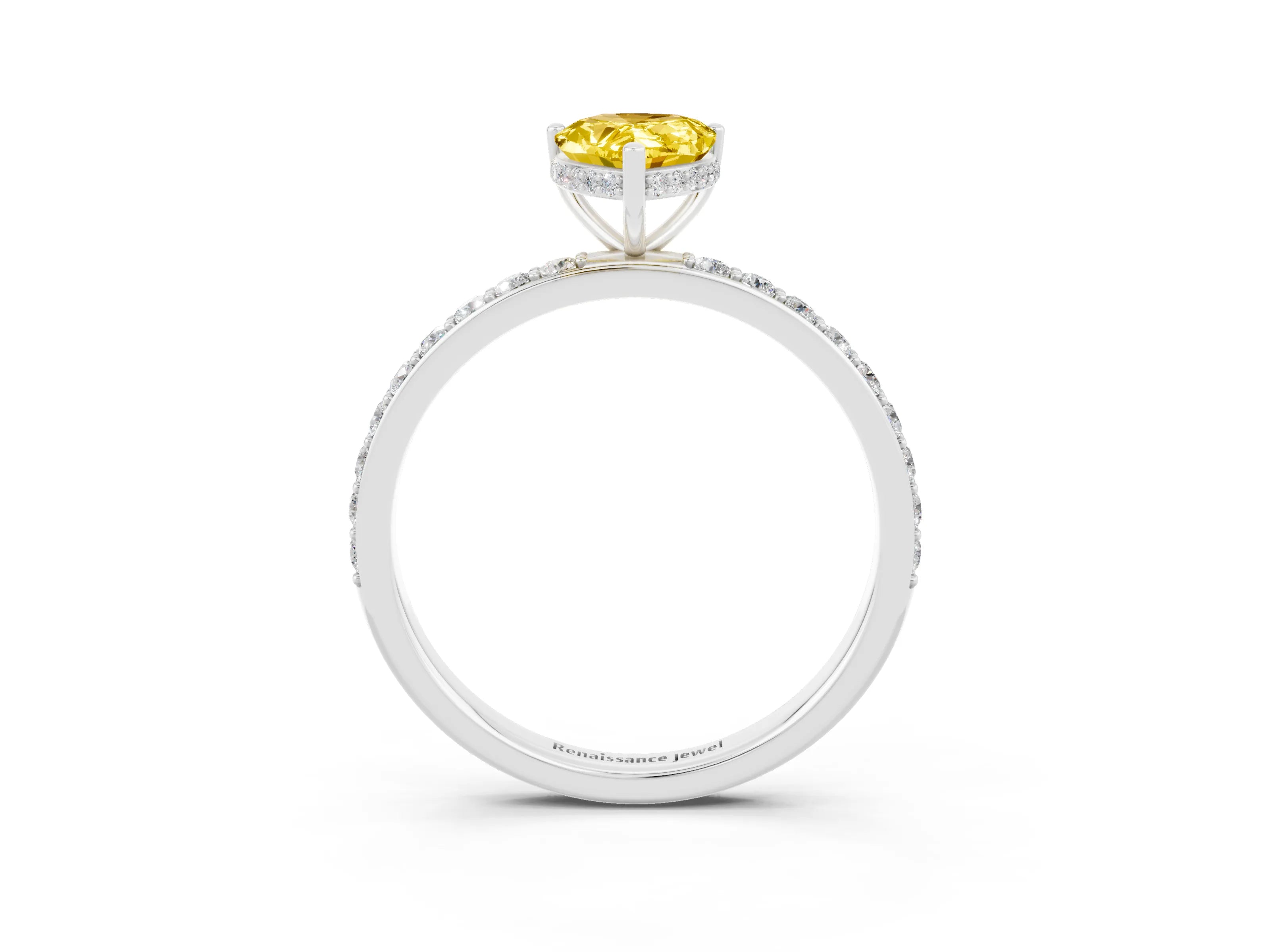 White gold Pear Cut Yellow Sapphire Solitaire Ring with Pavé Band and Hidden Halo_27