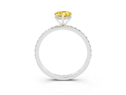 White gold Pear Cut Yellow Sapphire Solitaire Ring with Pavé Band and Hidden Halo_27
