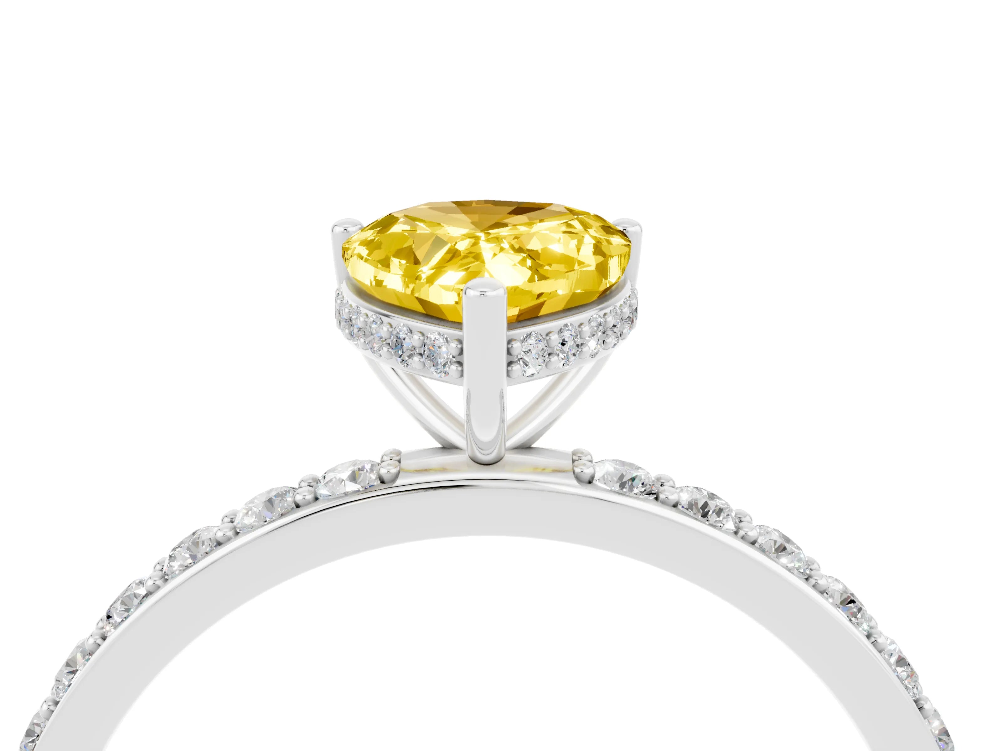 White gold Pear Cut Yellow Sapphire Solitaire Ring with Pavé Band and Hidden Halo_28