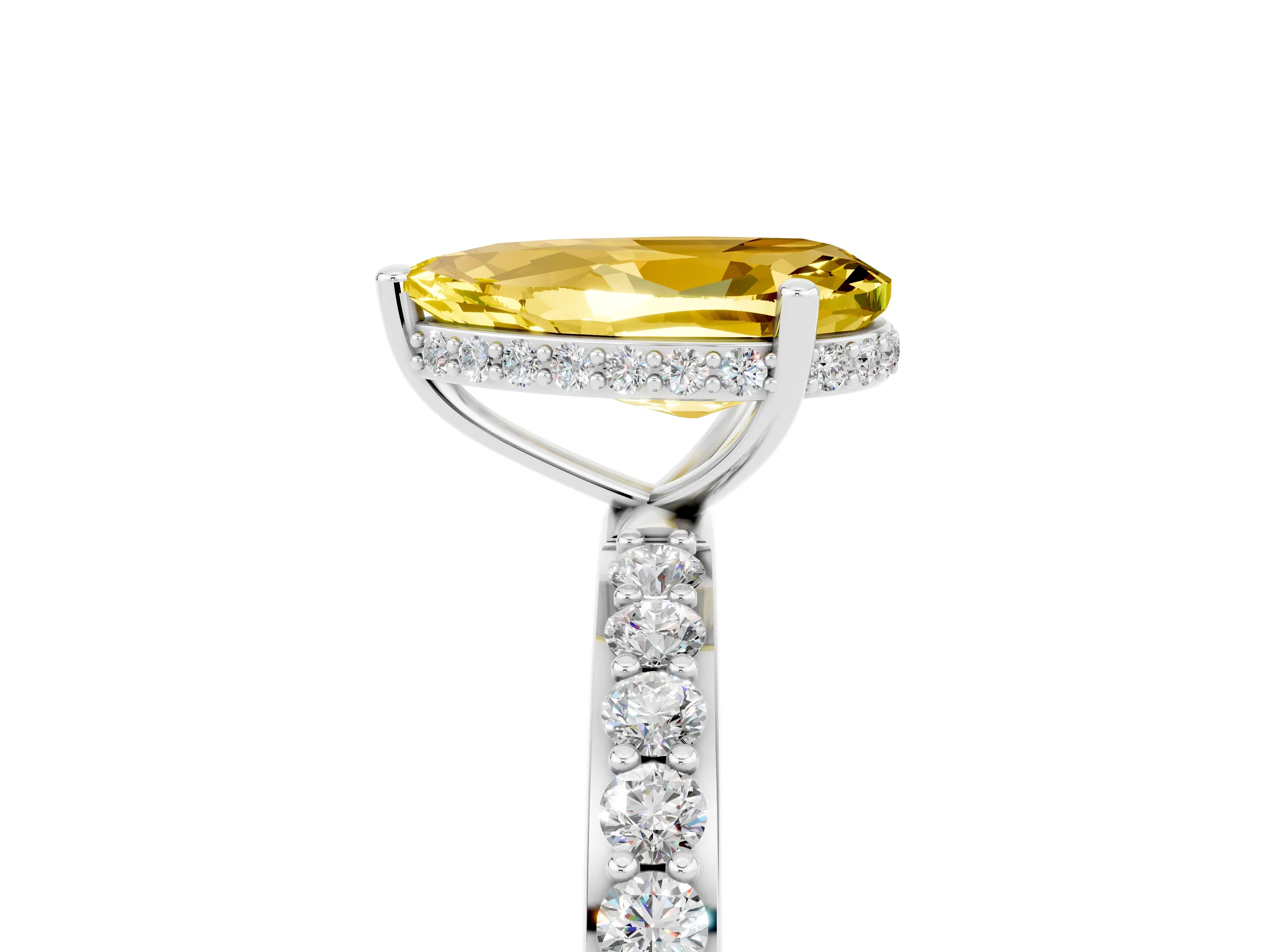 White gold Pear Cut Yellow Sapphire Solitaire Ring with Pavé Band and Hidden Halo_29