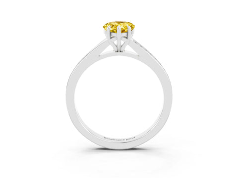 White gold Pear Cut Yellow Sapphire Solitaire Ring with Pavé Band and Prong Setting_15