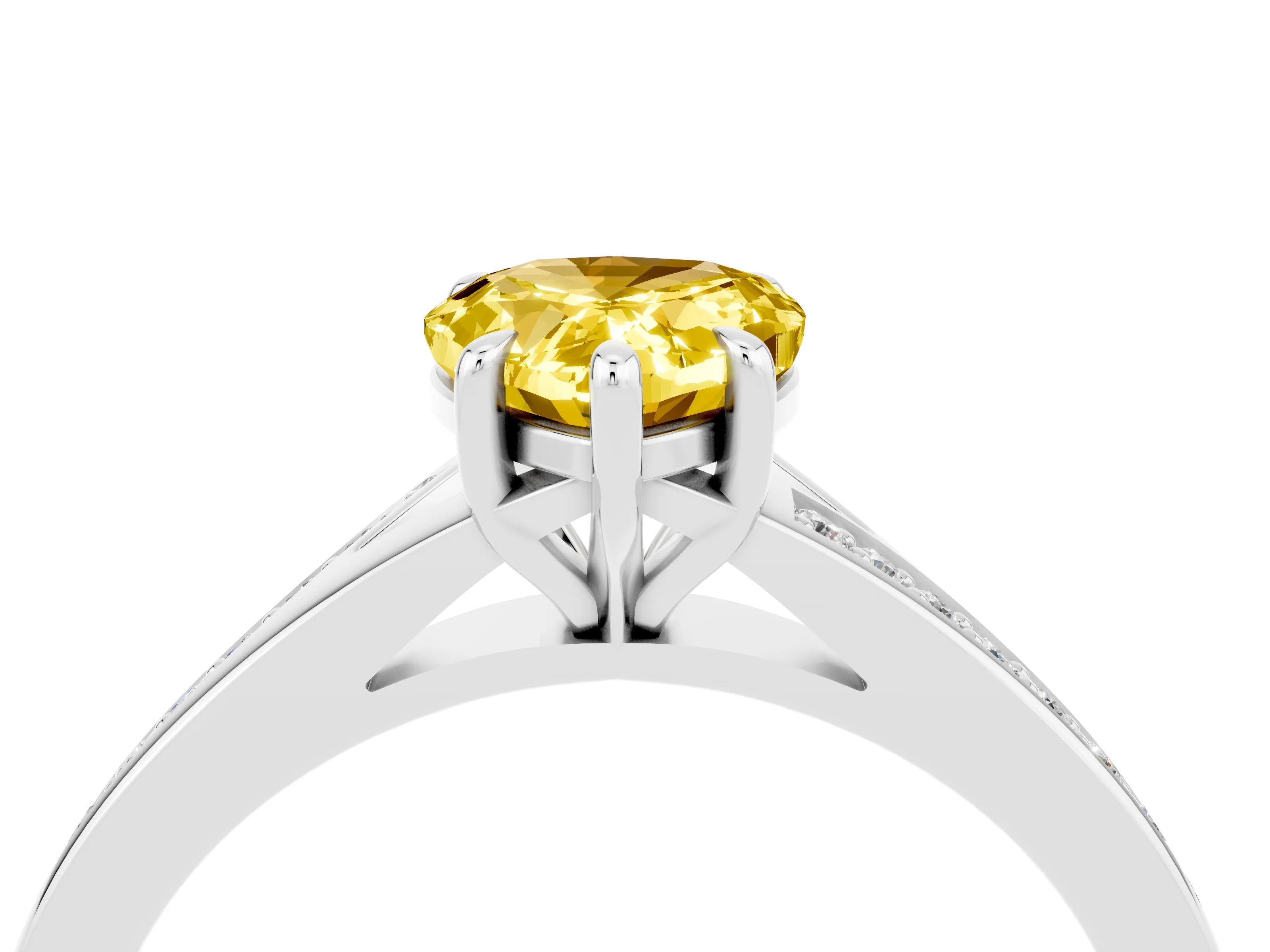 White gold Pear Cut Yellow Sapphire Solitaire Ring with Pavé Band and Prong Setting_16