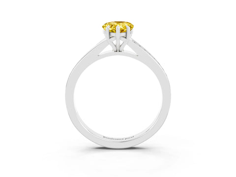 White gold Pear Cut Yellow Sapphire Solitaire Ring with Pavé Band and Prong Setting_3