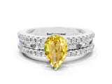 White gold Pear Cut Yellow Sapphire Solitaire Ring with Pavé and Channel Set Band_24