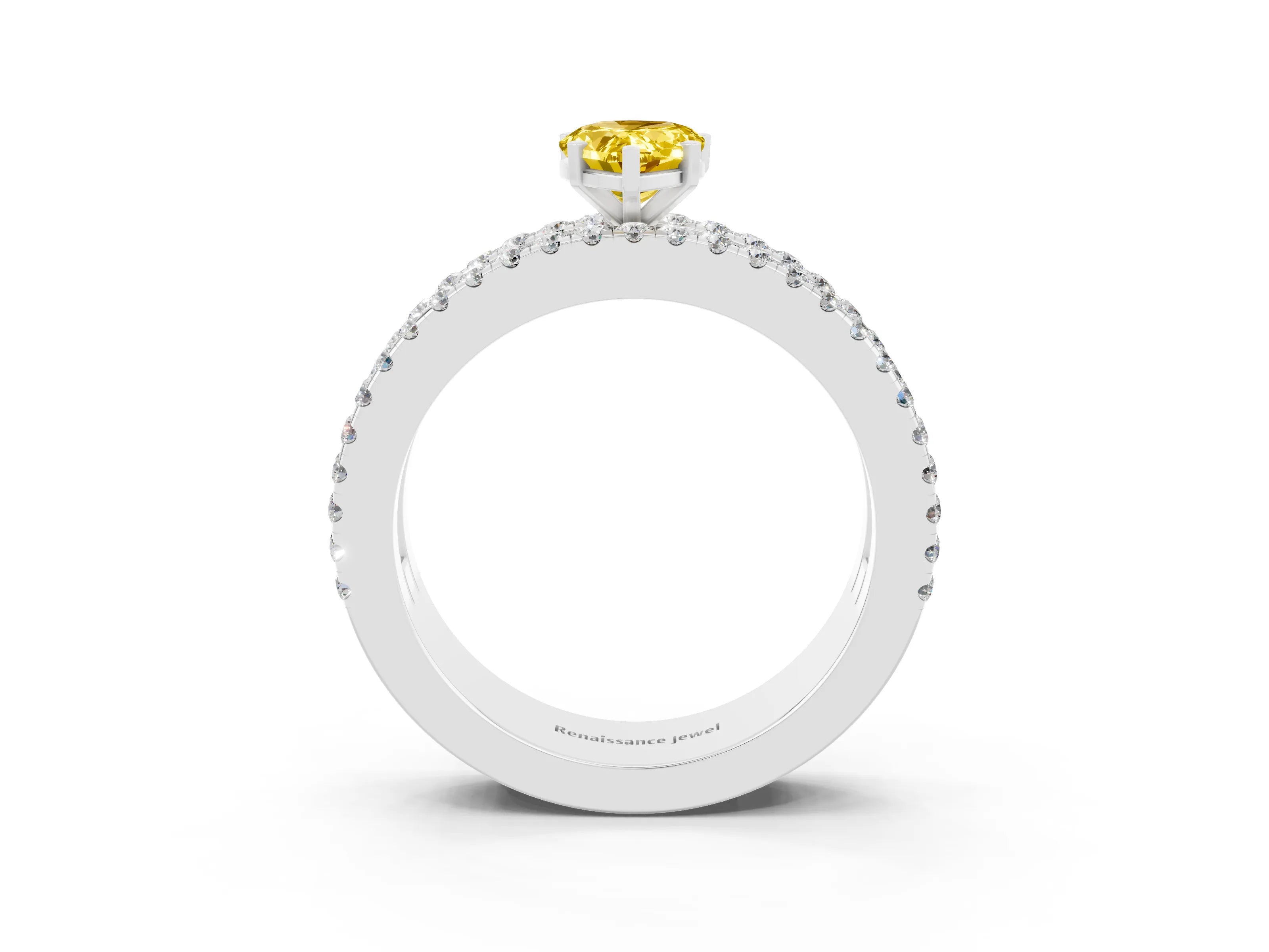 White gold Pear Cut Yellow Sapphire Solitaire Ring with Pavé and Channel Set Band_27