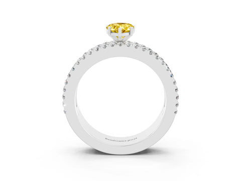 White gold Pear Cut Yellow Sapphire Solitaire Ring with Pavé and Channel Set Band_27