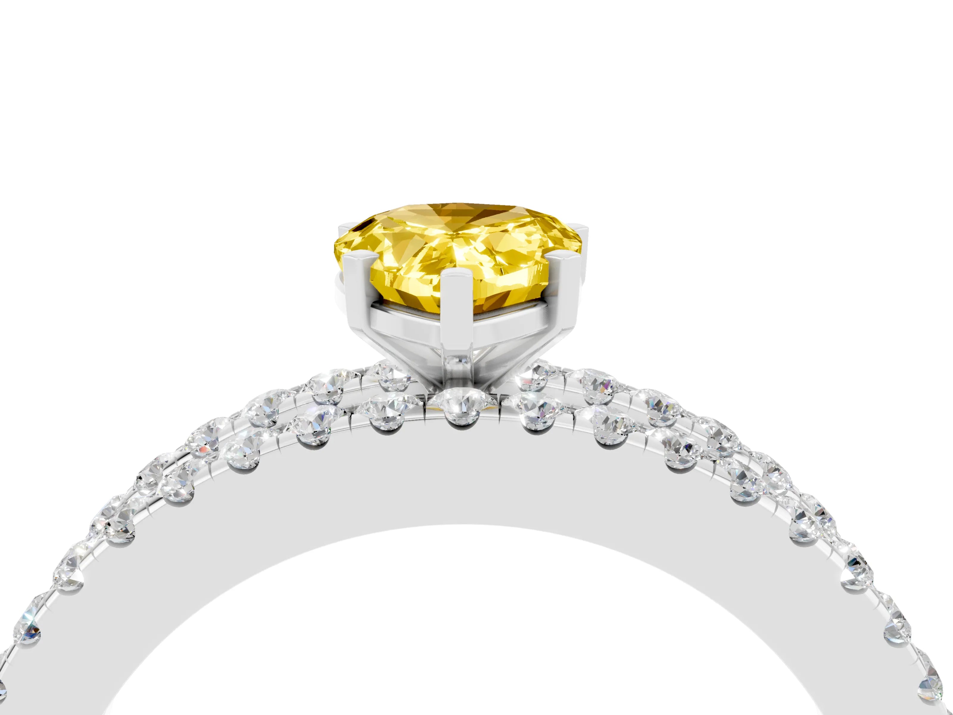 White gold Pear Cut Yellow Sapphire Solitaire Ring with Pavé and Channel Set Band_28
