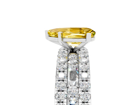 White gold Pear Cut Yellow Sapphire Solitaire Ring with Pavé and Channel Set Band_29