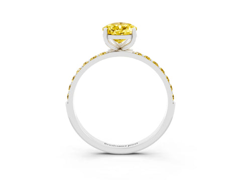 White gold Pear Cut Yellow Sapphire Solitaire Ring with Pave Band and Four Prong Setting_15