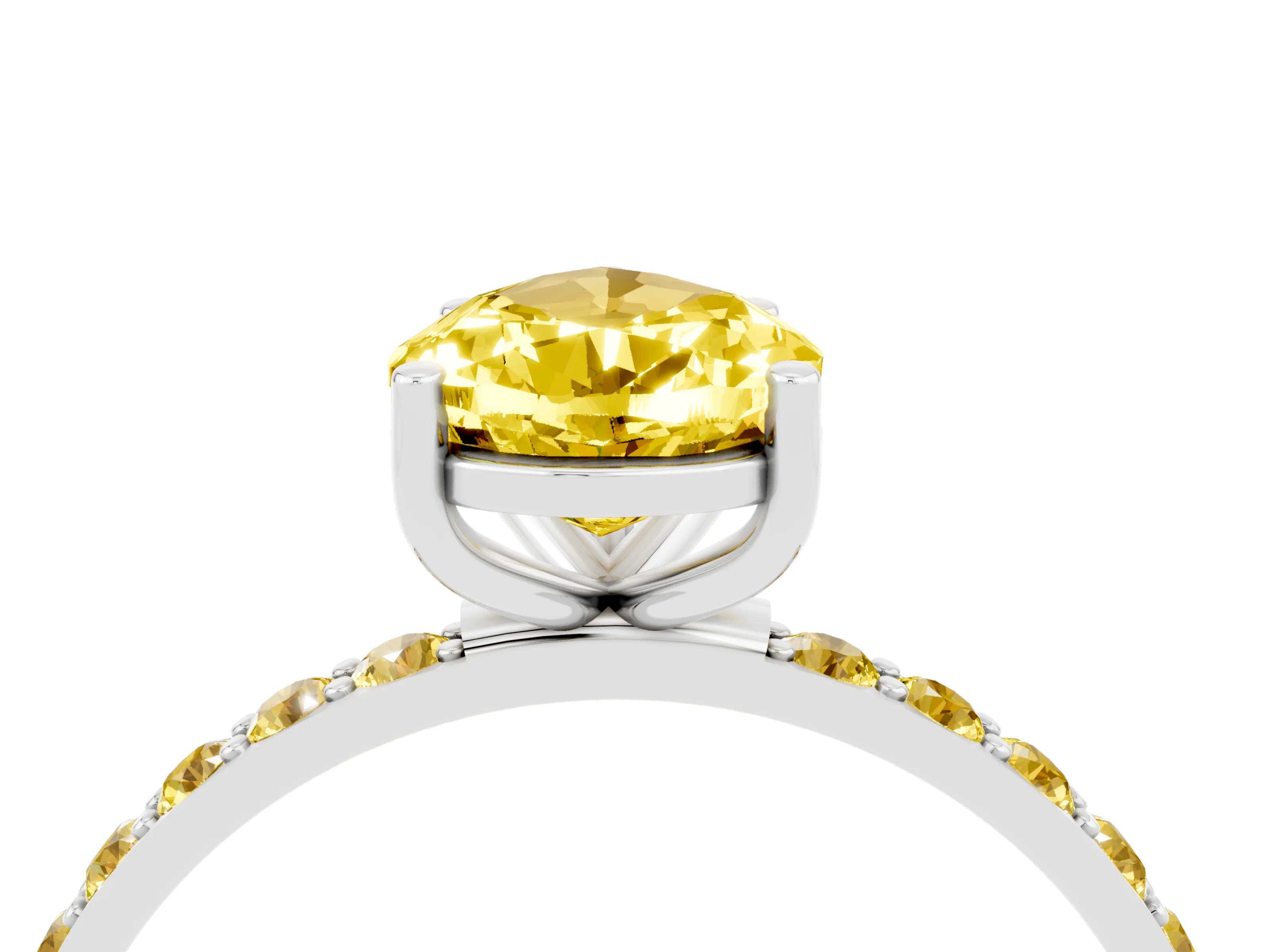 White gold Pear Cut Yellow Sapphire Solitaire Ring with Pave Band and Four Prong Setting_16