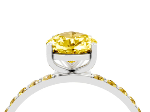 White gold Pear Cut Yellow Sapphire Solitaire Ring with Pave Band and Four Prong Setting_16