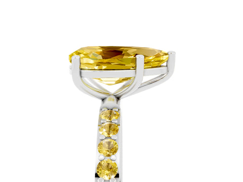 White gold Pear Cut Yellow Sapphire Solitaire Ring with Pave Band and Four Prong Setting_17