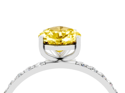 White gold Pear Cut Yellow Sapphire Solitaire Ring with Pave Band and Four Prong Setting_52