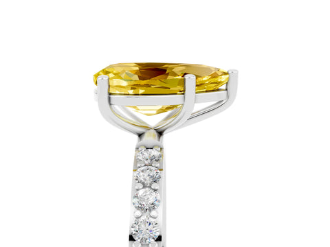 White gold Pear Cut Yellow Sapphire Solitaire Ring with Pave Band and Four Prong Setting_53