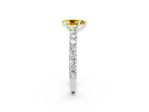 White gold Pear Cut Yellow Sapphire Solitaire Ring with Shared Prong Pavé Band and Four-Prong Setting_2