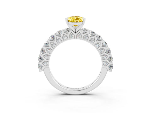 White gold Pear Cut Yellow Sapphire Solitaire Ring with Shared Prong Pavé Band and Four-Prong Setting_3