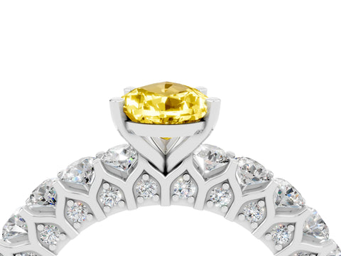 White gold Pear Cut Yellow Sapphire Solitaire Ring with Shared Prong Pavé Band and Four-Prong Setting_4